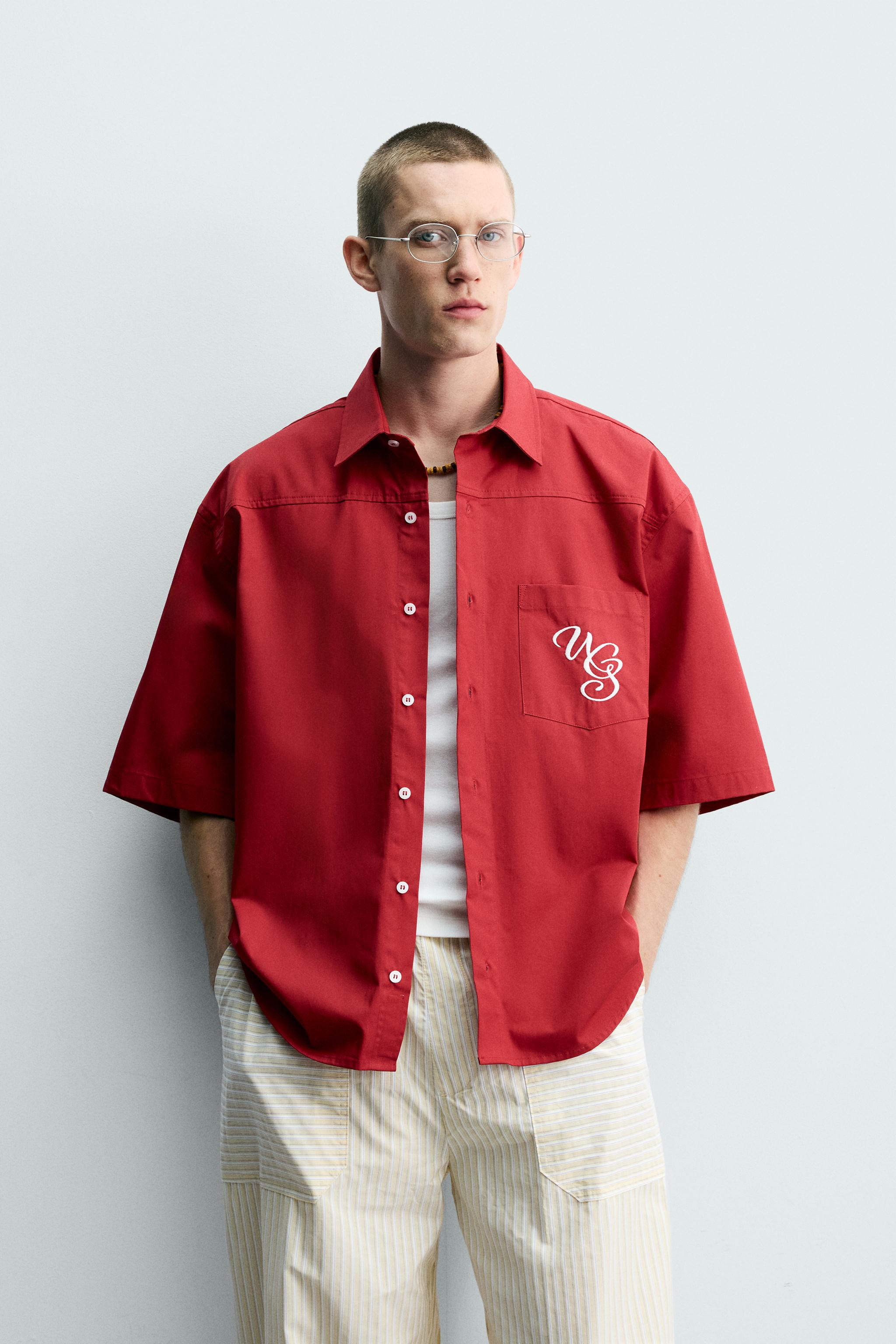 RELAXED FIT CONTRAST EMBROIDERY SHIRT